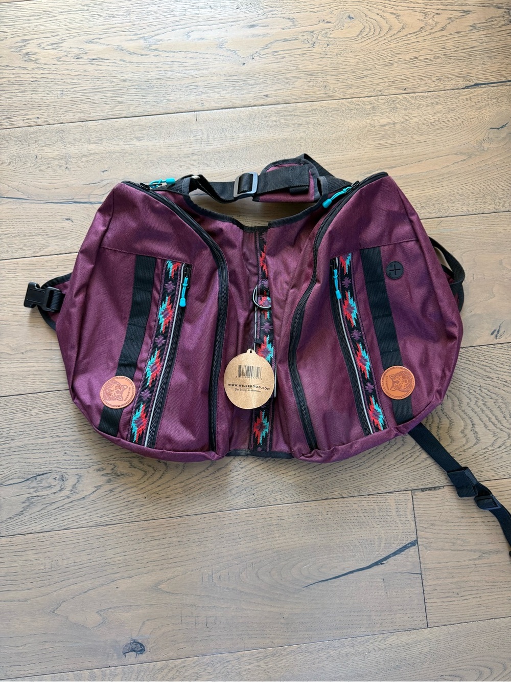Wilderdog Dog Backpack / Saddle Bag – Burgundy Southwest Print, Large